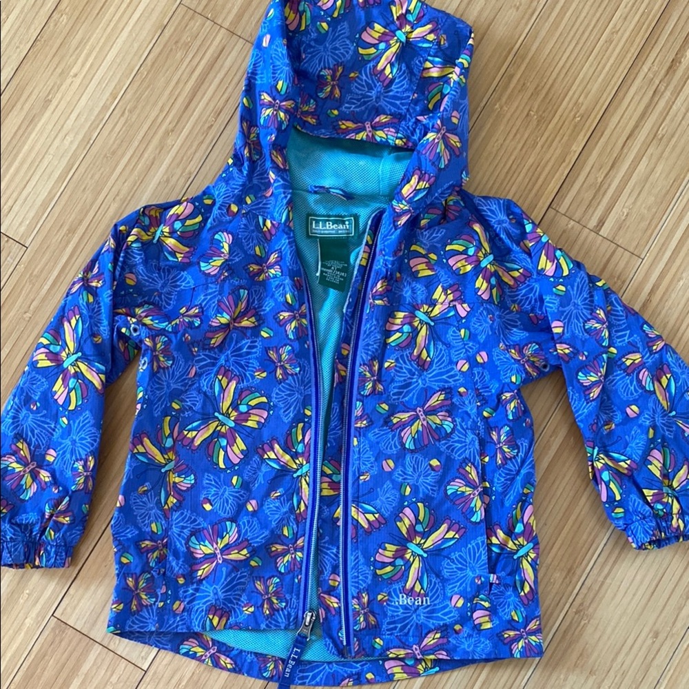 L.L. Bean Kids' Blue Butterfly Rain Jacket 4T